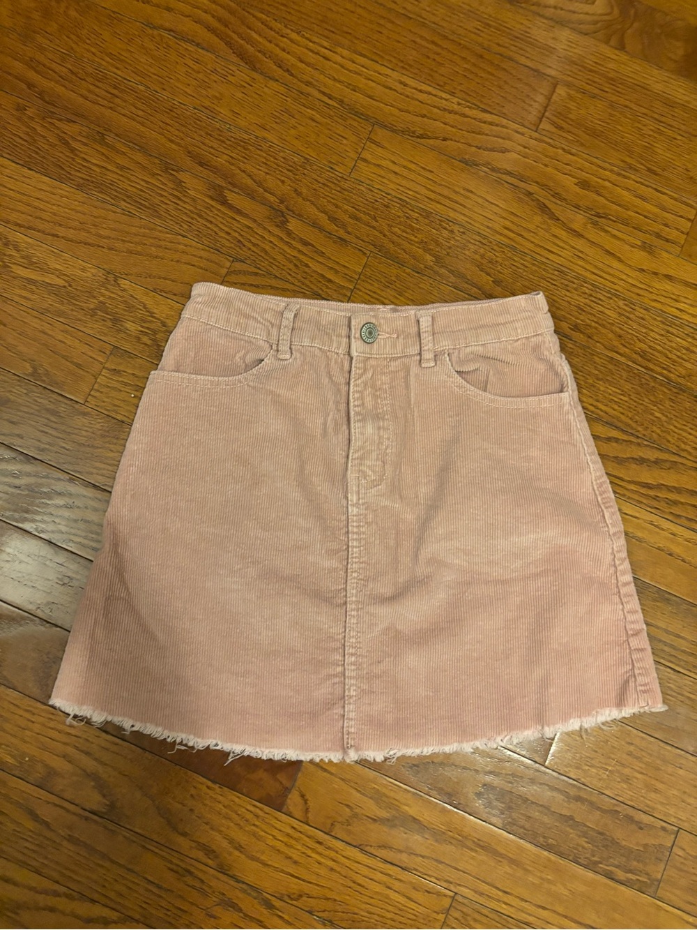 Brandy Melville John Galt Corduroy Skirt Dusty Rose Pink Raw Hem Pockets Zip S